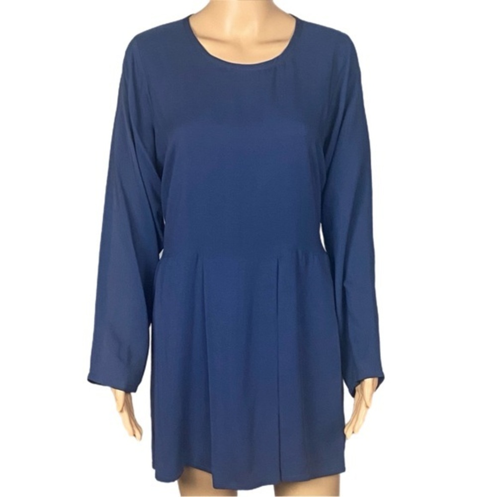FLAX by ANGELHEART 100% Silk blue pleated mini dress with Pockets Small EUC